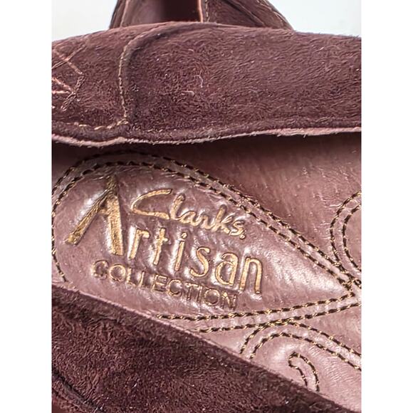 CLARKS Shoes Artisan Flats Comfort Brown Suede SlipOn Embroidered Women Size 9W - Picture 13 of 15